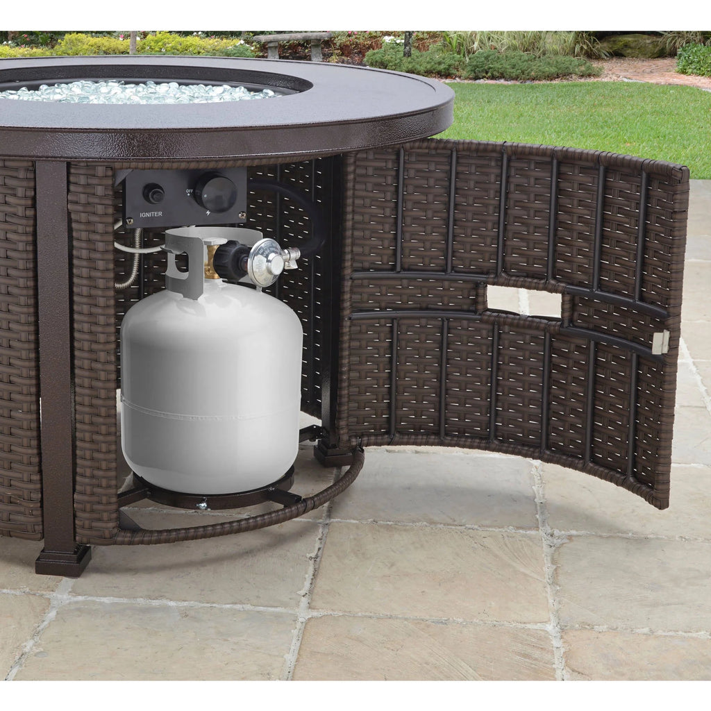 Better Homes & Gardens Propane Gas Fire Pit Table, 37 in Round, 50,000 BTU, Glass Beads, Metal Lid And Protective Cover - Colebrooke