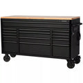 Heavy Duty 61 in. W x 23 in. D 15-Drawer Mobile Workbench With Solid Wood Top