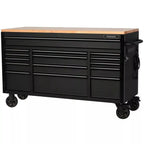 Heavy Duty 61 in. W x 23 in. D 15-Drawer Mobile Workbench With Solid Wood Top