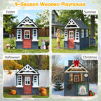 COCLUB Wooden Outdoor Playhouse With Doorbell, Phone And Kitchen Toys, 45in L x 43in W x 65in H