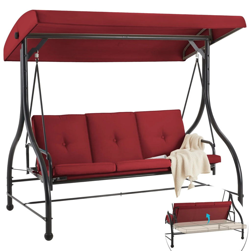 AECOJOY 3-Person Steel Canopy Porch Swing Glider Hammock