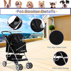 Folding Pet Stroller With 4 Wheels, Cup Holder And Storage Basket, Black