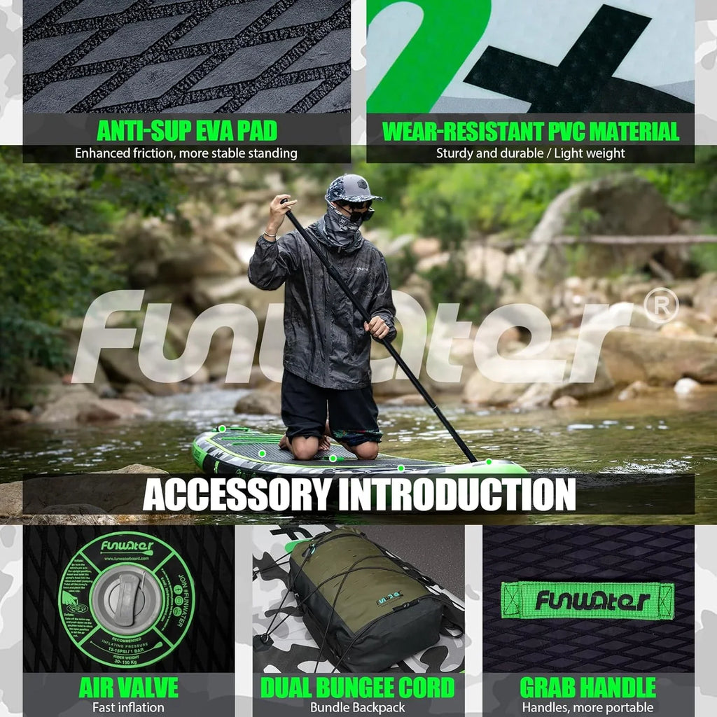 FunWater Inflatable Stand Up Paddle Board, 11 ft x 32 in x 6 in - SUP Paddle Accessories