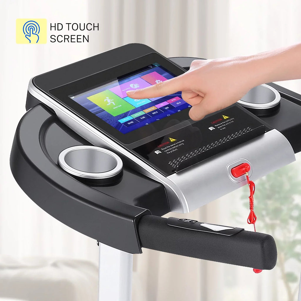 Folding Treadmill With 10 in HD Touchscreen, 3.25HP, 0.5-9MPH, WiFi - Silver