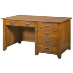 Mission Quarter Sawn Oak 5-Drawer Library Desk - Michael's Cherry