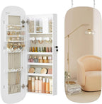 LED Wall-Mounted Jewelry Organizer Cabinet With Mirror - 3.9 in D x 16.5 in W x 42.5 in H