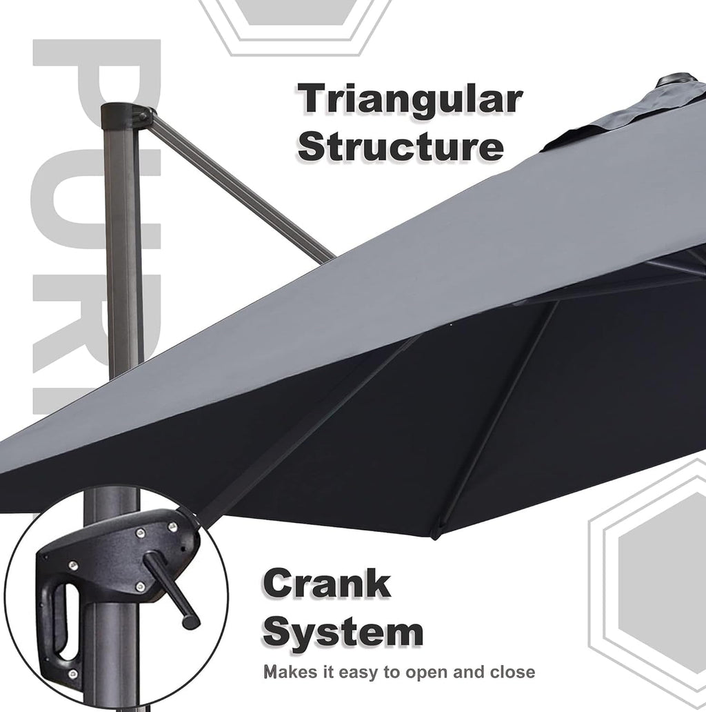 PURPLE LEAF 9 Feet Square Patio Cantilever Umbrella, Light Grey