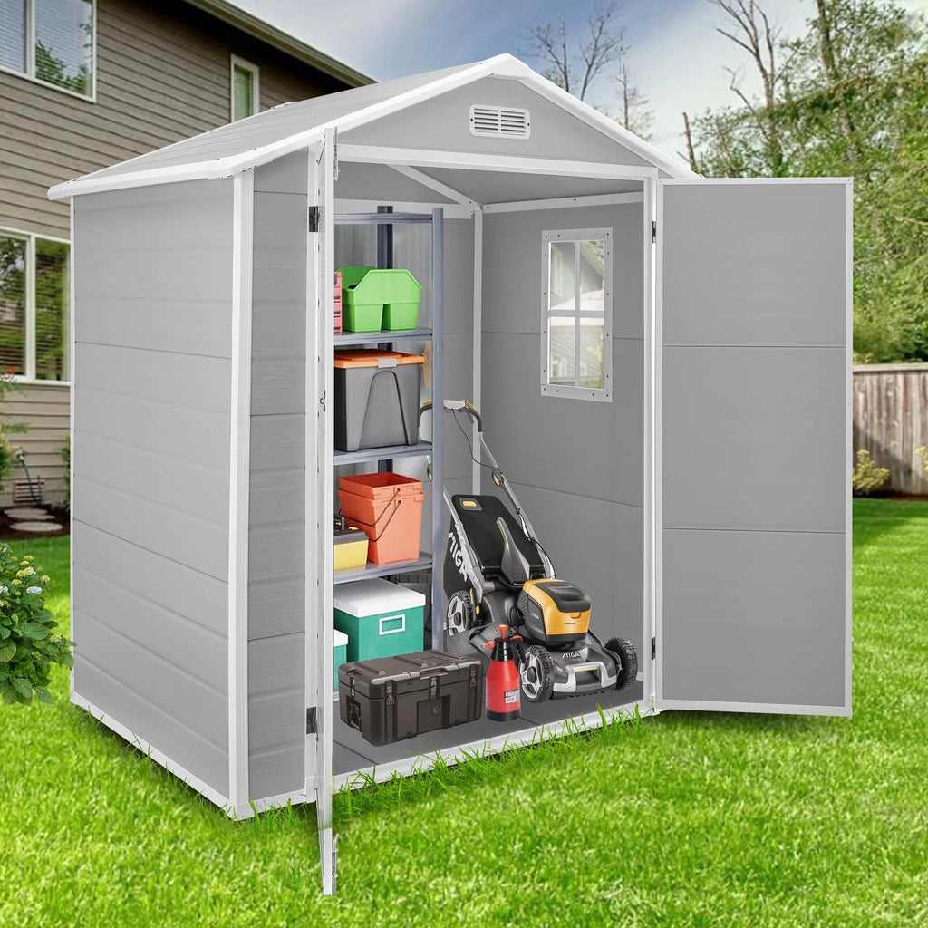 Seizeen Resin Outdoor Storage Shed With Floor, Light Gray, 82 in H