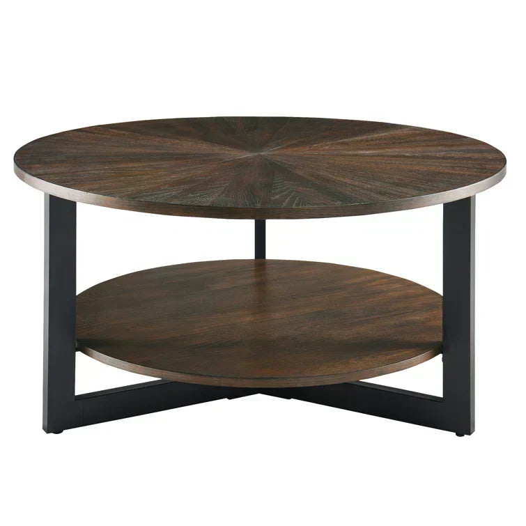 Round Coffee Table With Storage Shelf - 33.5 in