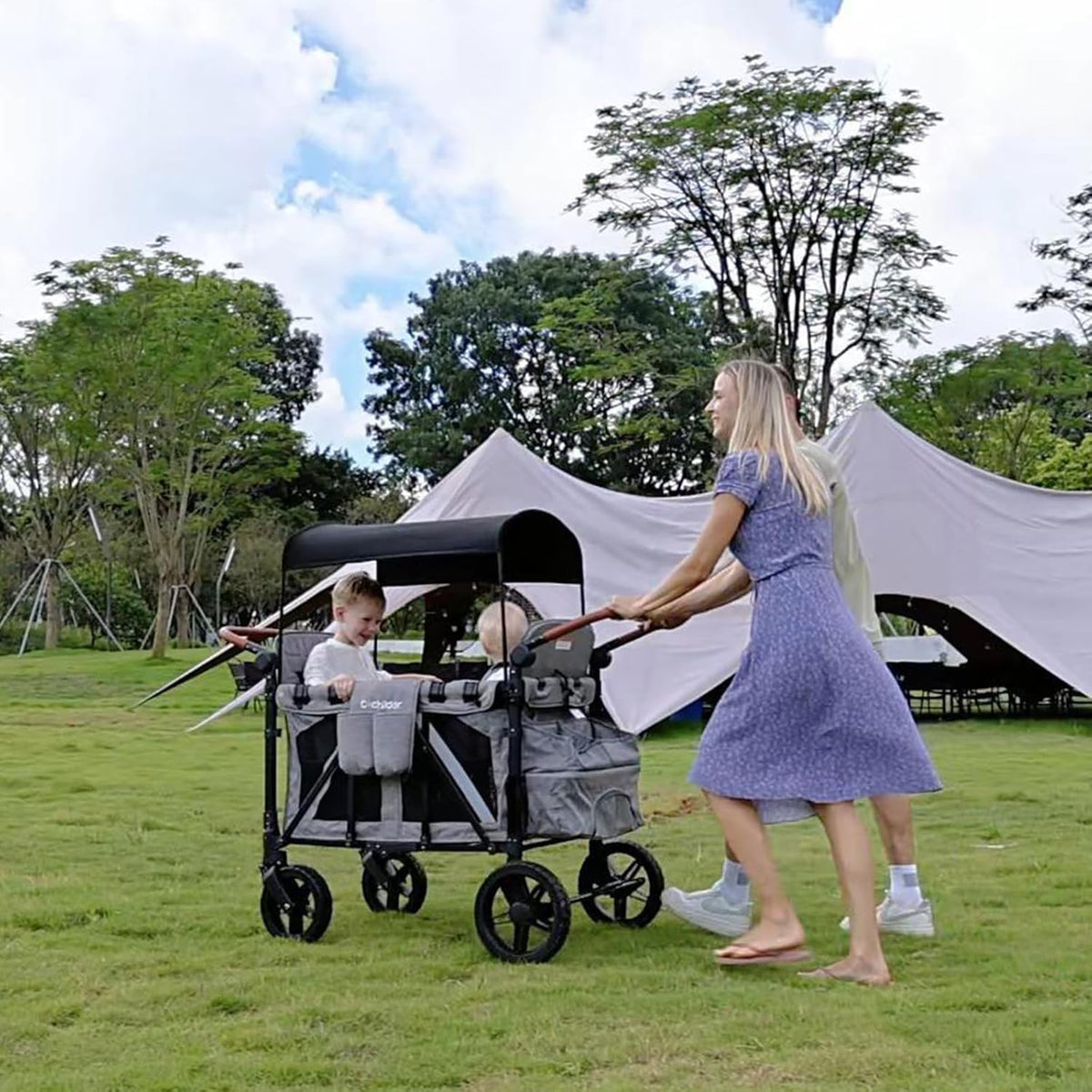 Cochildor 4 Seater All-Terrain Wagon Stroller, 300 lb Capacity, Light Grey - ST4N