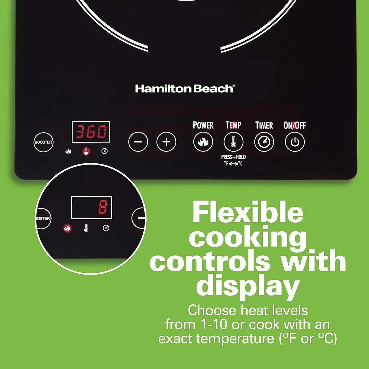 Portable Single Induction Cooktop Countertop Burner, 1800 Watts, 10 Temperature Settings, Black - 34104