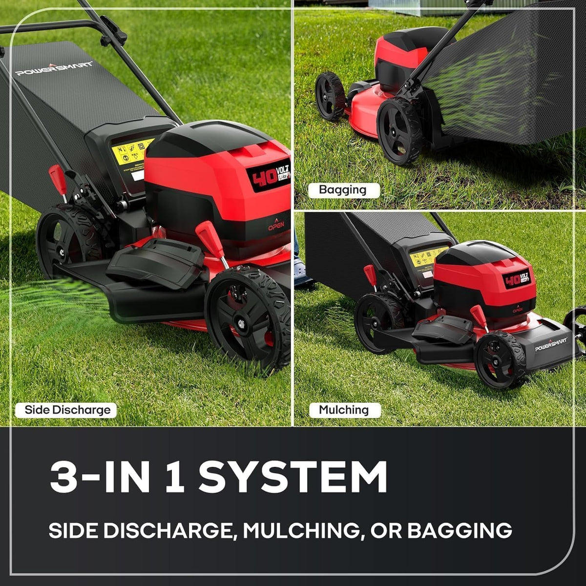 Electric Lawn Mower 40V Cordless 17 Inch 2-In-1 With 4.0Ah Battery - Foldable Handles