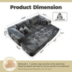 HOOOWOOO Plush L-Shaped Sectional Sofa With Removable Ottoman, 3-Piece, 80L x 69.3W x 35.4H x 59D