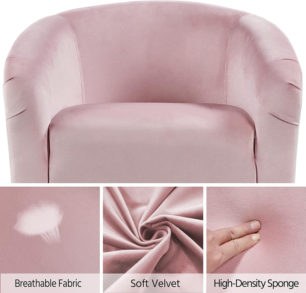 Velvet Accent Barrel Chair With Armrest And Low Back, Pink - 28x26x29in