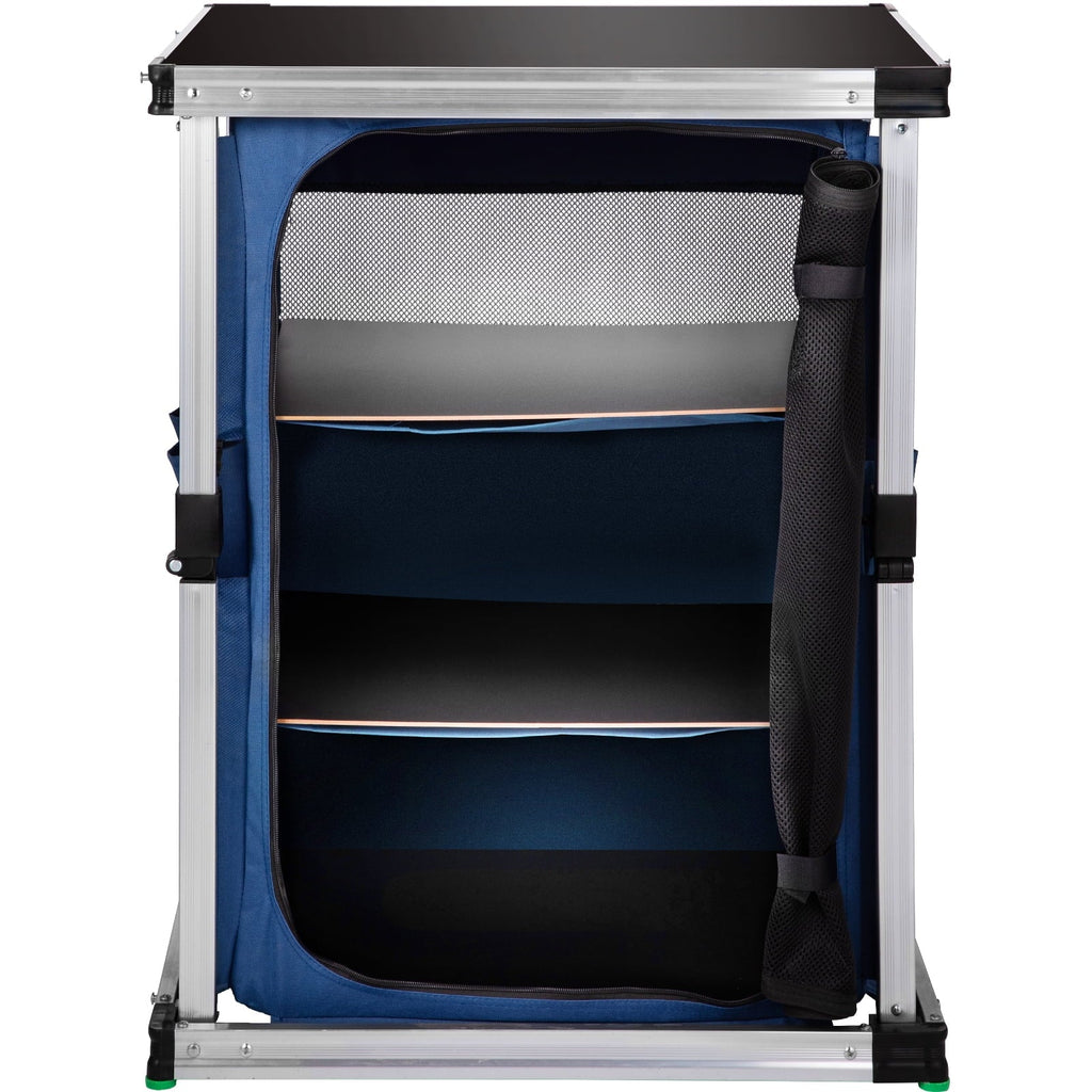 Camping Kitchen Station Aluminum Folding Cook Table, 24.81 x 3.94 x 20.87 Inches, 3-Tier Storage - Blue