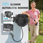 Wall-Mounted Retractable Garden Hose Reel With 100 ft 1/2 Inch Hose And 180 Degree Swivel