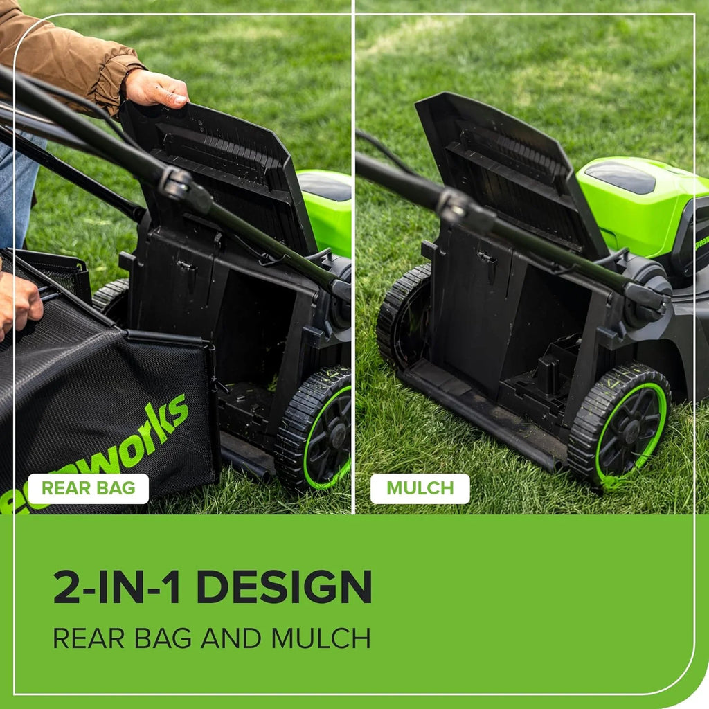 Greenworks 60V 17 inch Brushless Push Lawn Mower And 13 inch String Trimmer Combo With 4.0Ah Battery And 3A Charger