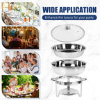 IMACONE 5QT Stainless Steel Round Chafing Dish Buffet Set, 2-Pack With Glass Lid