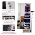 LVSOMT 360 Swivel Jewelry Cabinet With Lights, 53.5 x 14.5 in Full-Length Mirror, White