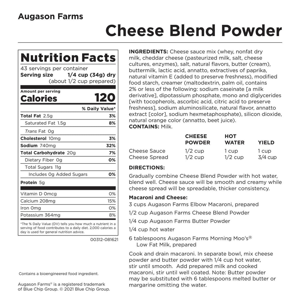 Augason Farms Cheese Blend Powder, Certified Gluten Free, #10 Can