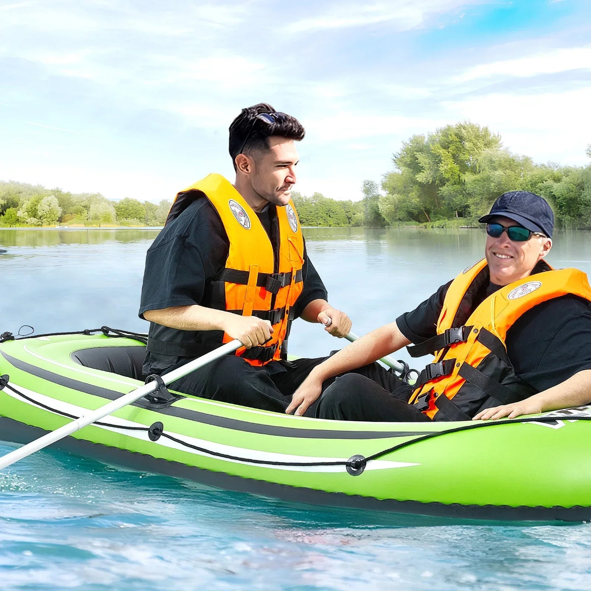 SKYSHALO 2-Person PVC Inflatable Boat With Aluminum Oars And Pump