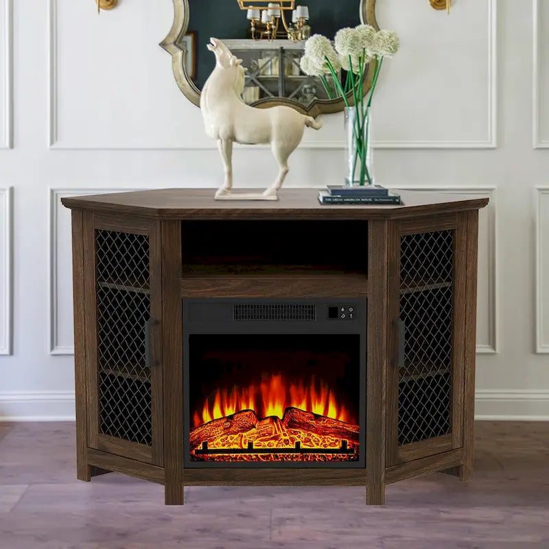 45 inch Industrial Corner Electric Fireplace TV Stand Console Table - 17 Electric Fireplace