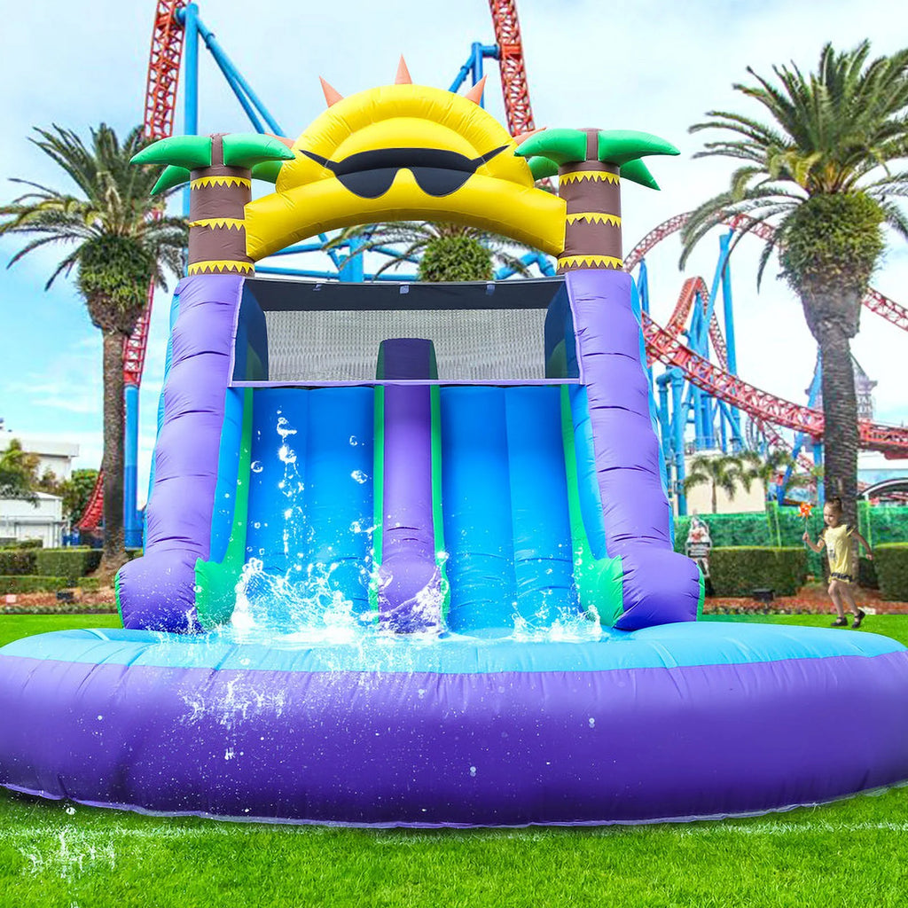 Relunch Inflatable Double Water Slide With Splash Pool And Blower, 26'L x 12'W x 14'H
