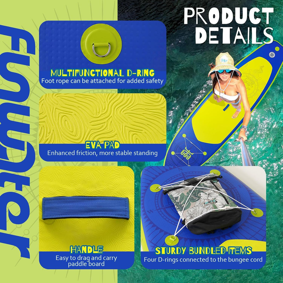 FunWater Inflatable Stand Up Paddle Board, 11 ft x 32 in x 6 in - SUP Paddle Accessories