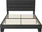 Queen Size Upholstered Platform Bed Frame With Headboard - Dark Gray Fabric