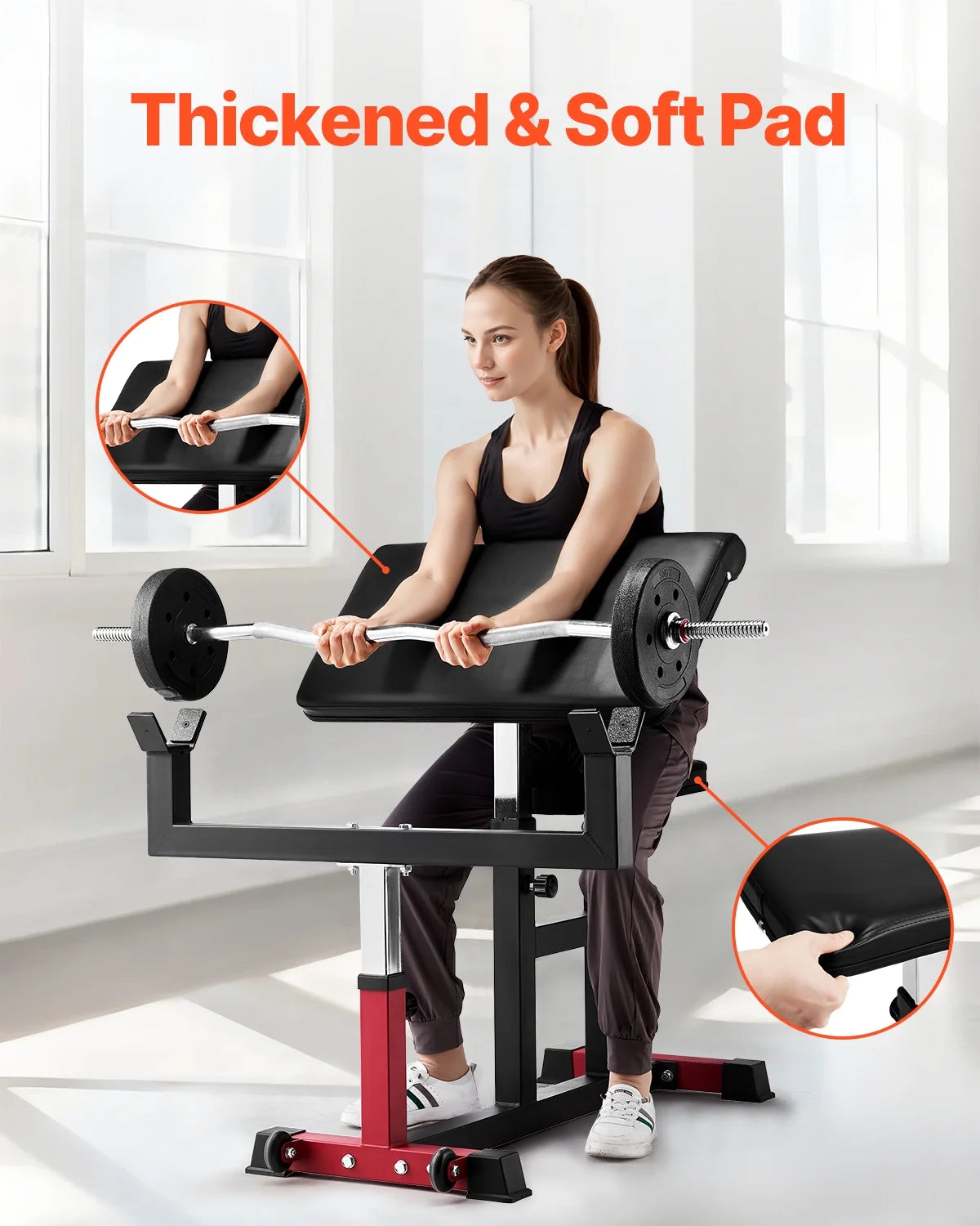 VEVOR Adjustable Preacher Curl Bench, 440 Lbs, Black+Red - AX1010