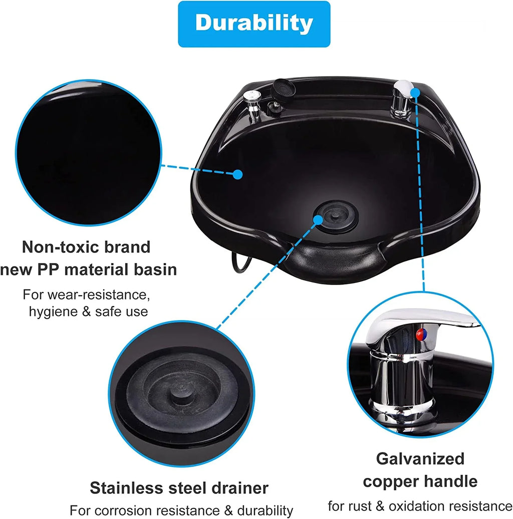 AW Wall-Mounted Shampoo Bowl Kit With Sprayer, Neck Rest And CUPC Vacuum Breaker