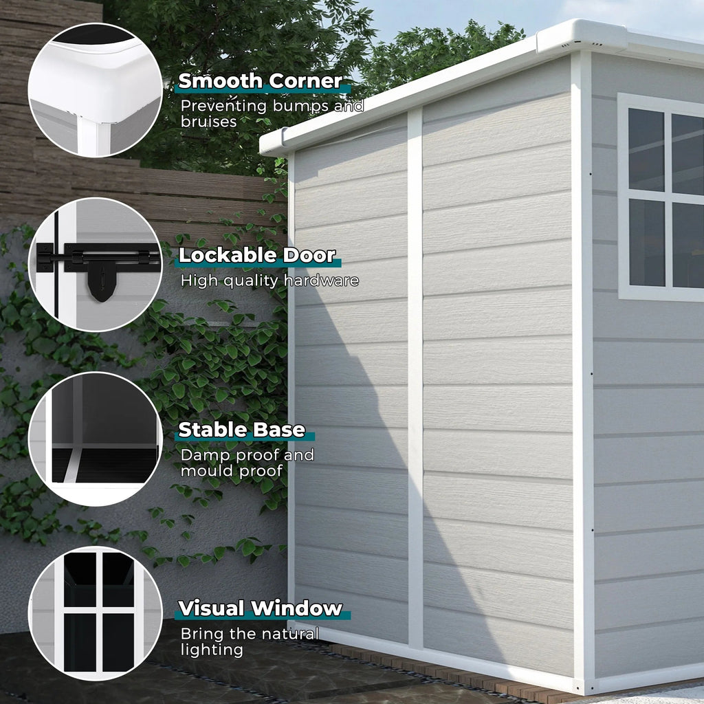 Seizeen Resin Outdoor Storage Shed With Floor, Light Gray, 82 in H