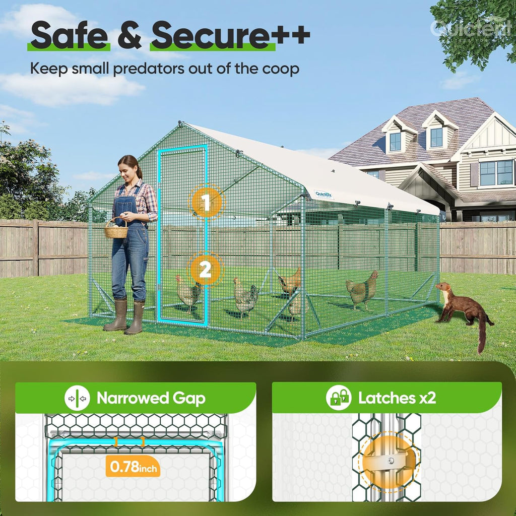 Quictent Metal Chicken Coop Run For 20+ Poultry, 12x9x6.6FT - Advanced Series