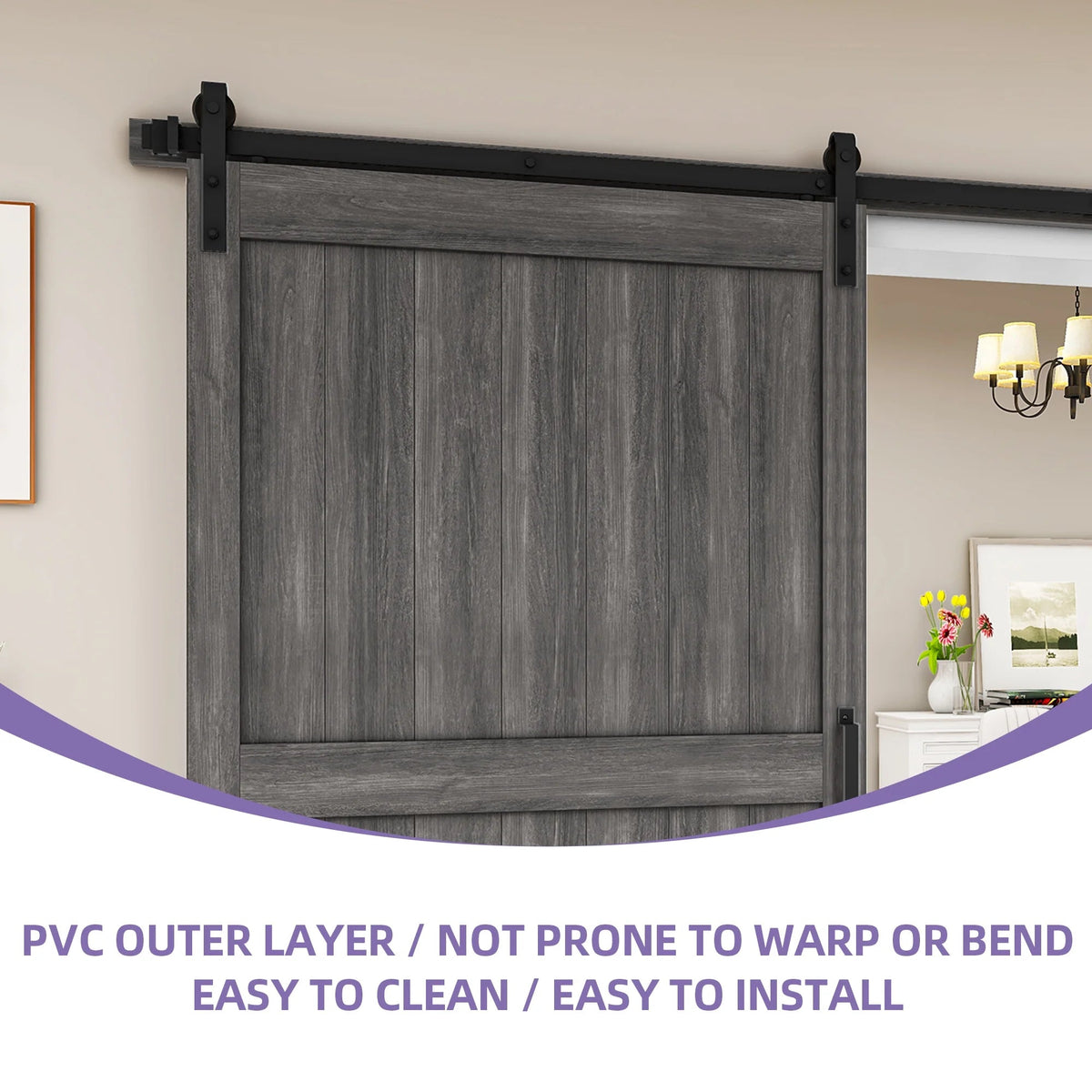 Uforic Sliding Barn Door With Hardware Kit, 48 x 84 in, Gray