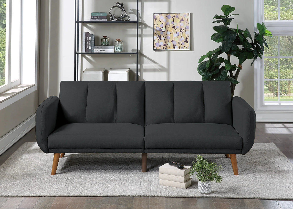 Dcenta Convertible Sofa Bed, Black Polyfiber, 1pc, Wooden Legs