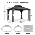 PURPLE LEAF Outdoor Hardtop Gazebo, 8' X 8', Galvanized Steel Double Roof, Aluminum Frame, Grey