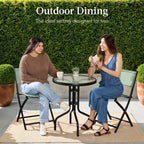 Best Choice Products 3-Piece Patio Bistro Dining Set With Glass Tabletop And Folding Chairs - Gray