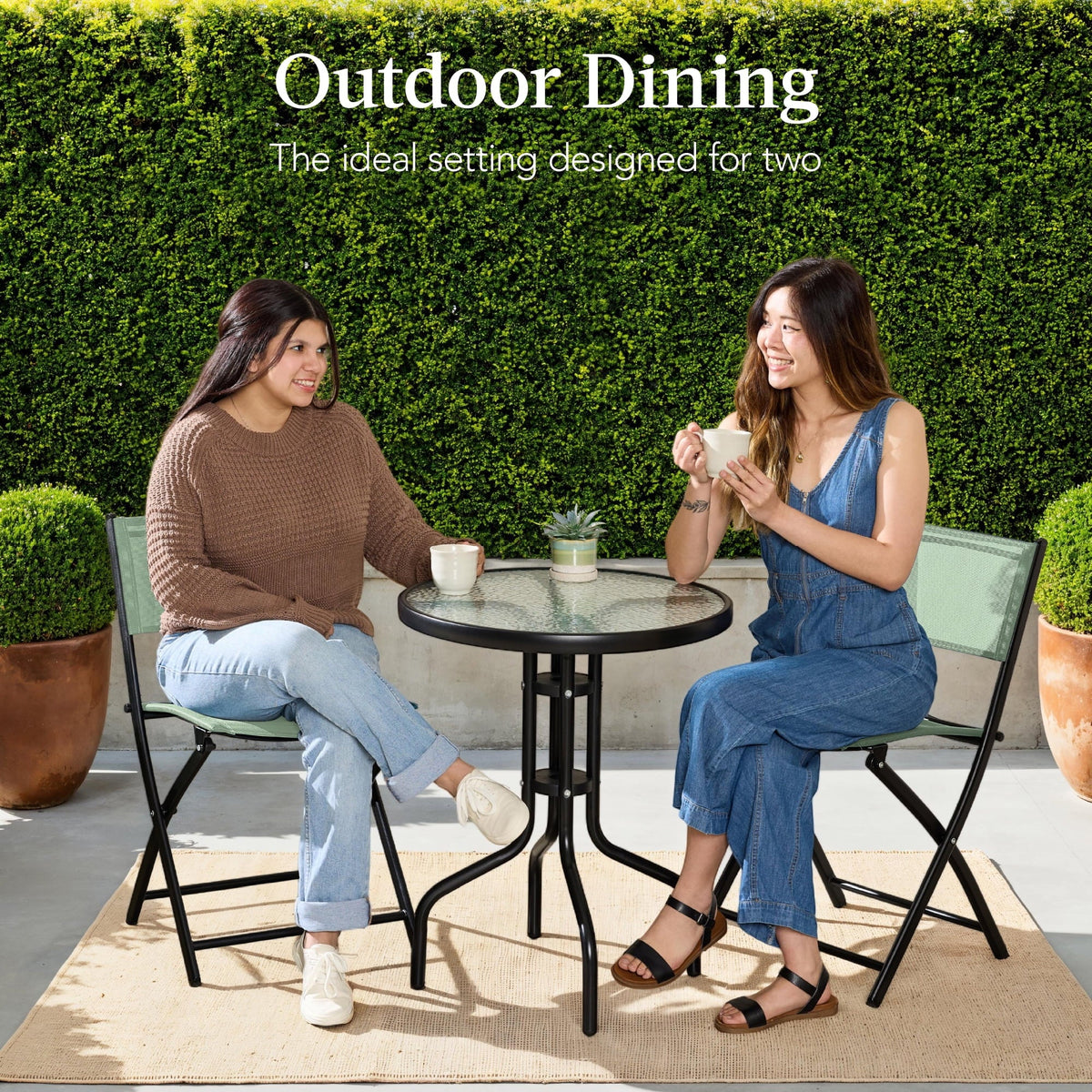 Best Choice Products 3-Piece Patio Bistro Dining Set With Glass Tabletop And Folding Chairs - Gray