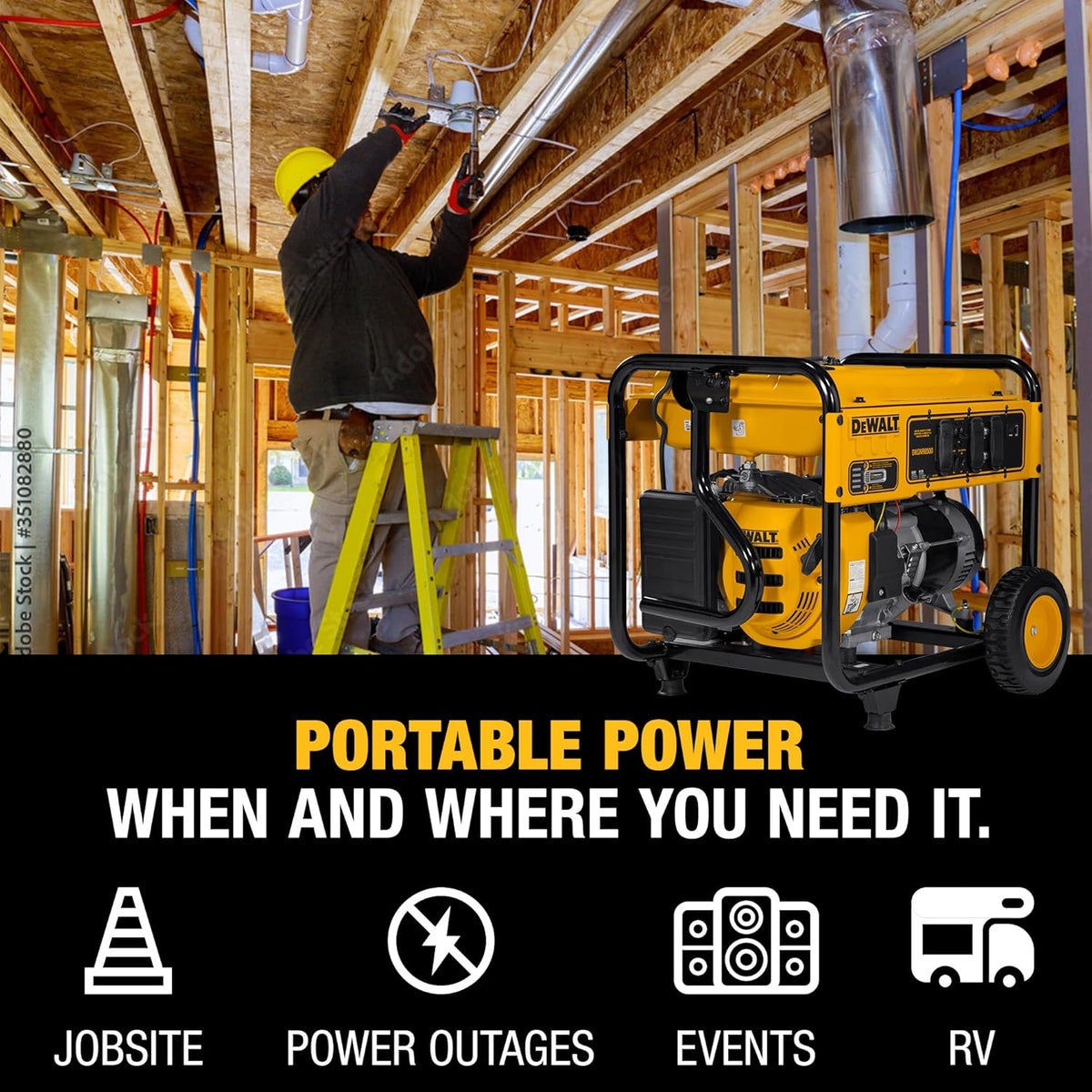 DeWalt Portable Gas Generator 5 000 Starting Watts, 4 000 Running Watts, 223cc - DXGNR4000
