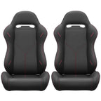 2PC Universal Reclinable Bucket Racing Seats With Adjustor Slider - Red PVC Leather