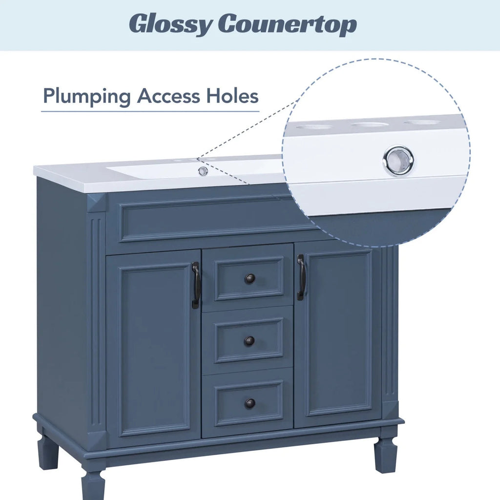 36'' Bathroom Vanity Set With Ceramic Sink Top, Mirror Cabinet, 2 Doors And 2 Drawers - Gray
