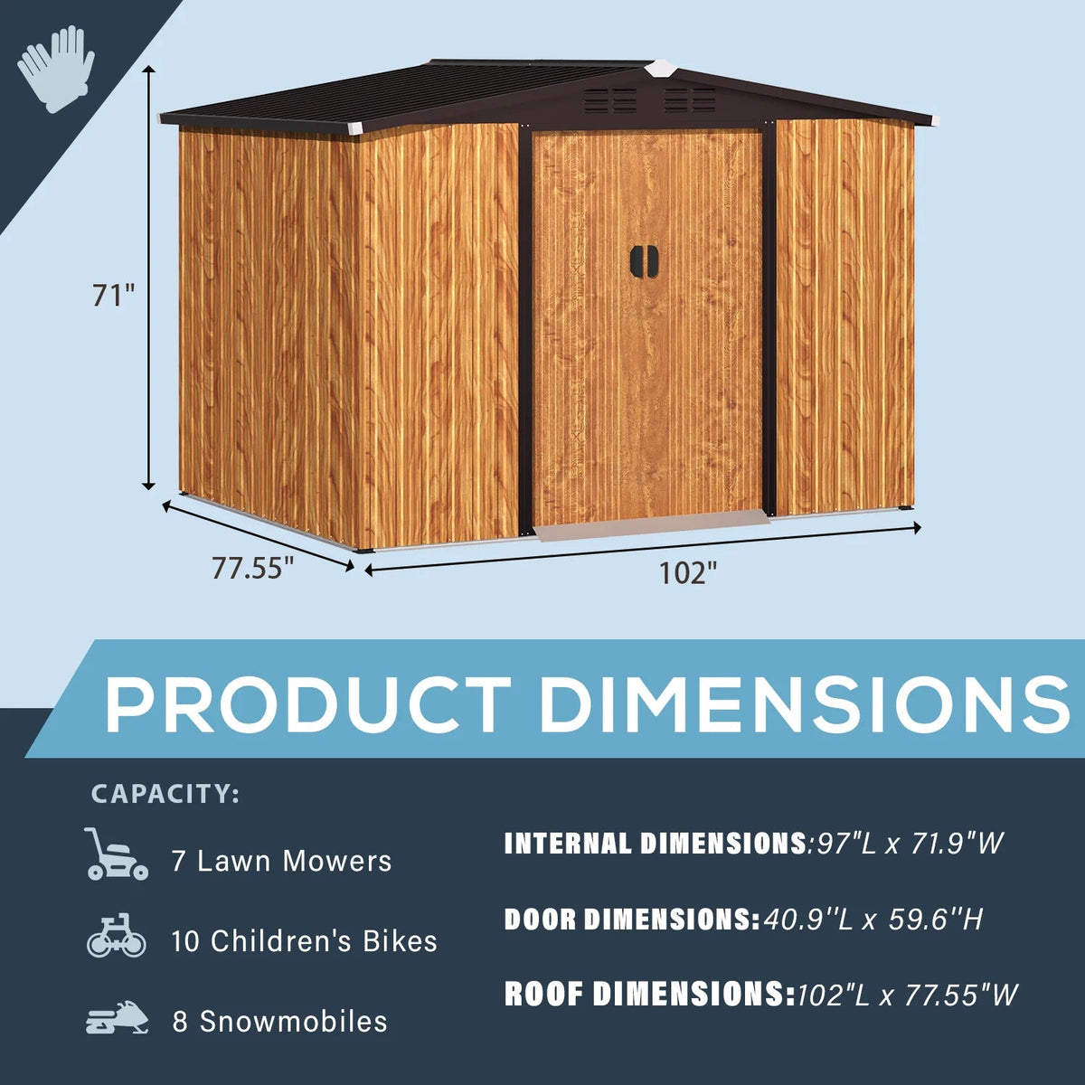 U-MAX 8 x 6 ft. Wood Grain Outdoor Metal Storage Shed With Lockable Door