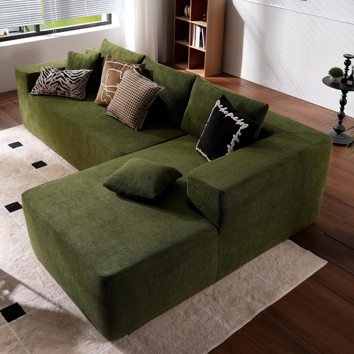 ovios 104in L-Shape Sectional Sofa With Chaise, Grey Plush Corduroy Fabric