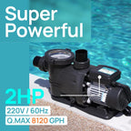 Vidapool In/Above Ground Pool Pump, Self-Priming, 2HP, 8120 GPH, 220V With Timer