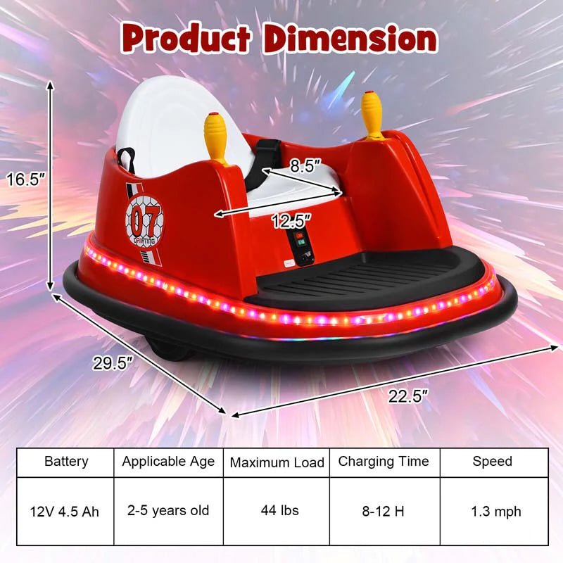 12V Toddler Battery Powered Bumper Car With Dual Joysticks And 360 Degree Spin
