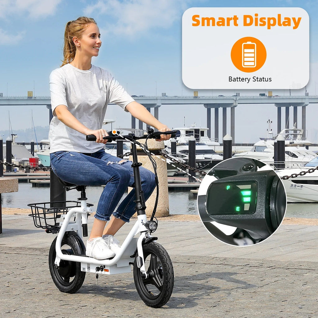 SANOPY Electric Scooter With Seat for Adults, 350W, 15 Miles, 20 Mph, 36V 5.2Ah, 14 inch Tire - Black