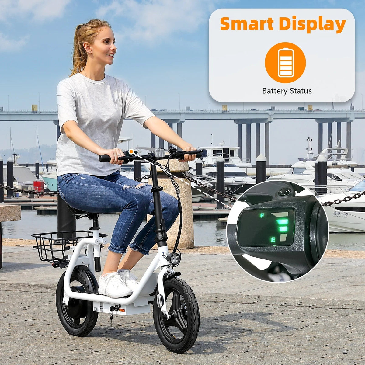 SANOPY Electric Scooter With Seat for Adults, 350W, 15 Miles, 20 Mph, 36V 5.2Ah, 14 inch Tire - Black