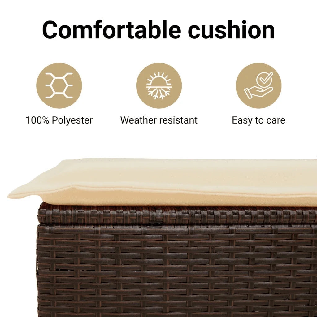 vidaXL Outdoor Poly Rattan Storage Bench With Cushion, Black, 45.3 x 20.1 x 20.5 in