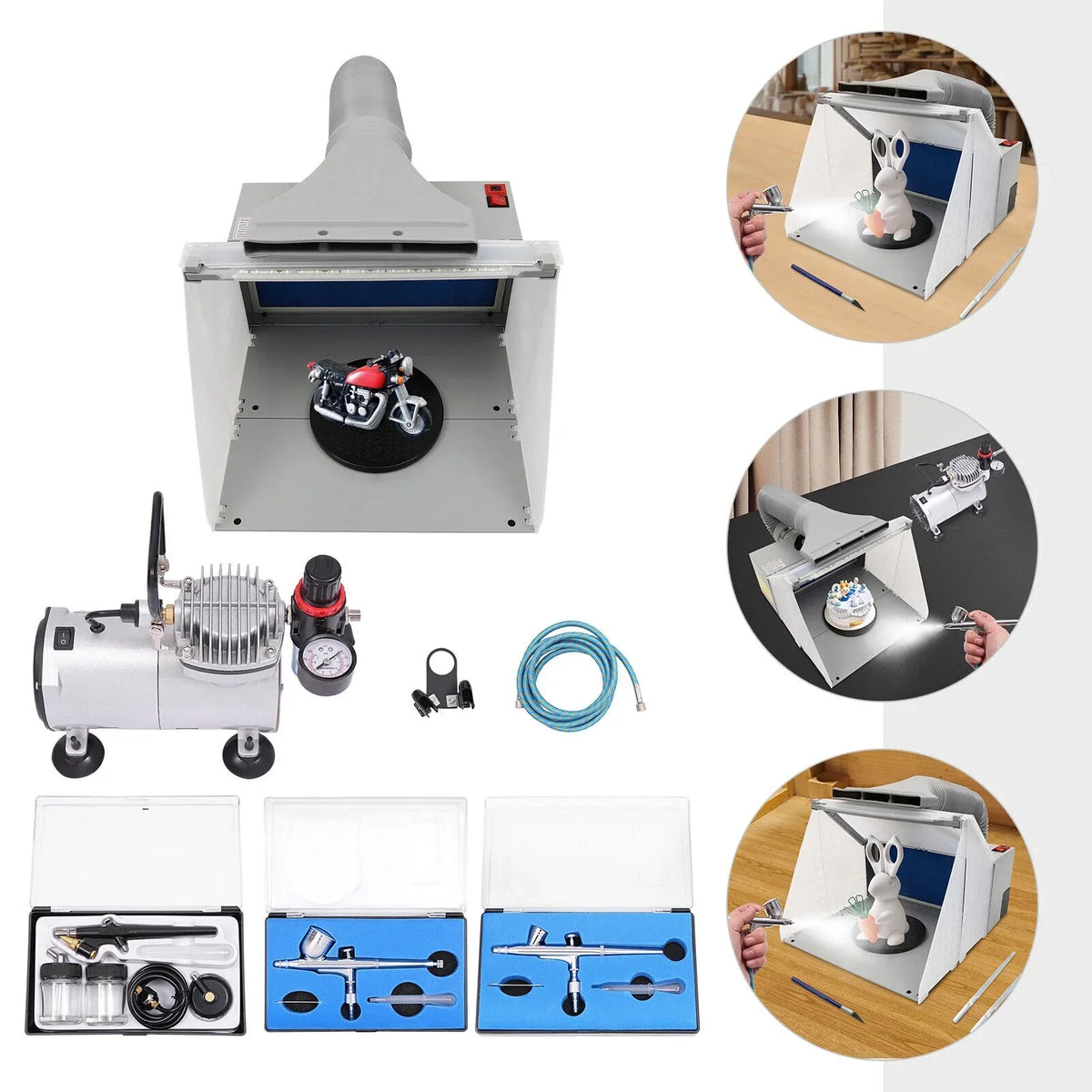 Airbrush Spray Booth Kit With LED Light, Filter Hose And Spray Guns For Model Painting