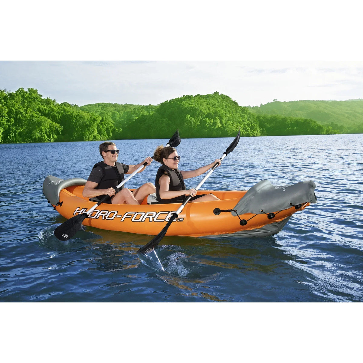 Bestway Inflatable Kayak Set With 2 Seats, Orange And Black - Hydro Force Lite Rapid X2